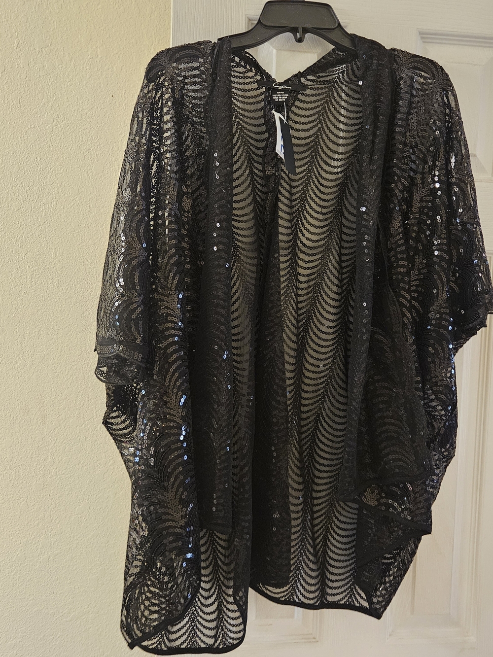 NWT Cejon Event Black Glam Formal Sequin Mesh Kimono Cape Wrap Cardigan Oversize